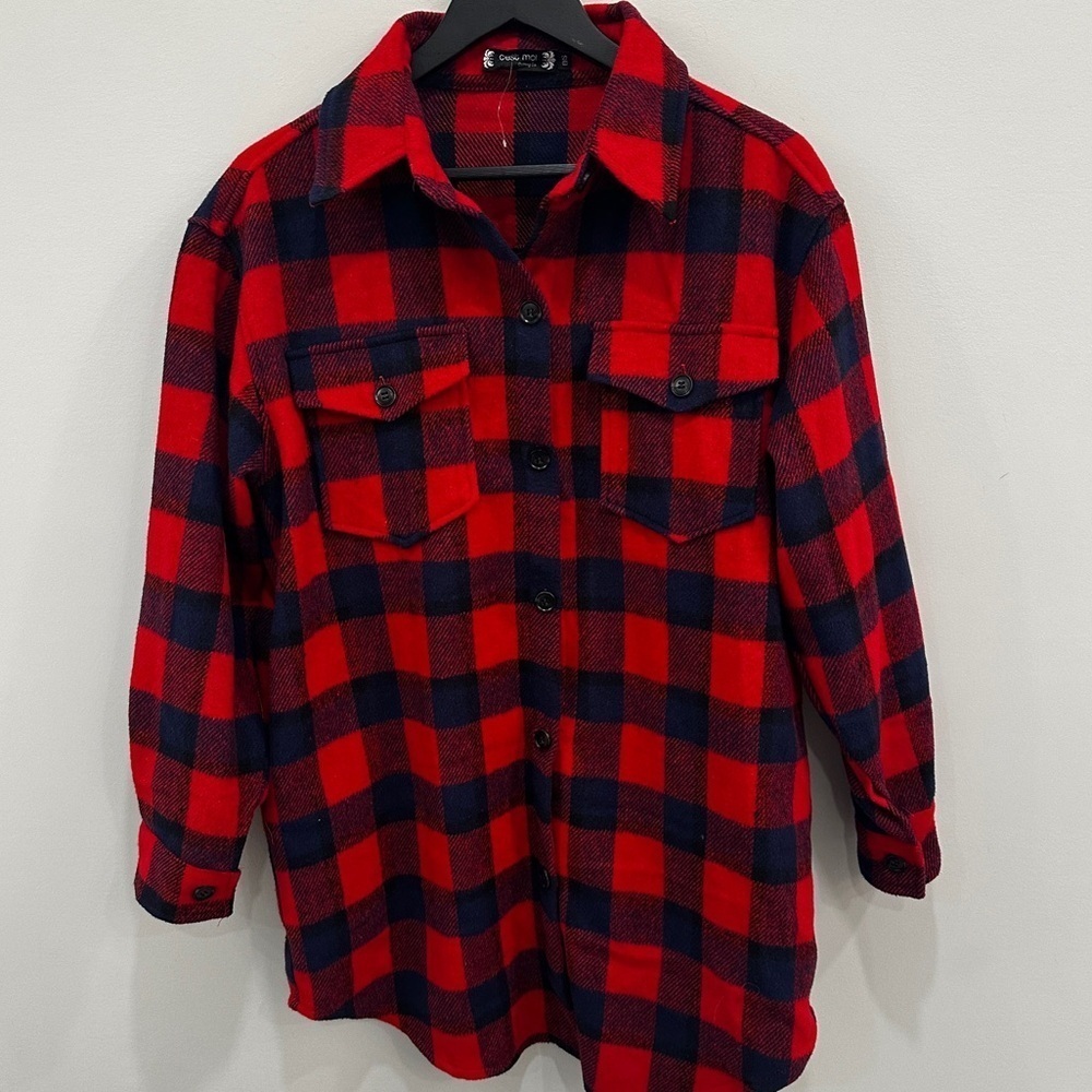 C’est Moi Red Buffalo Plaid Shacket